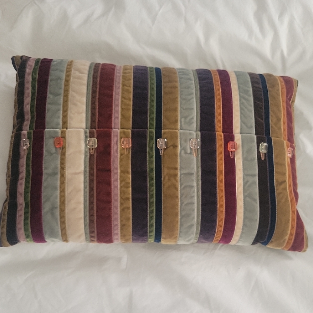 Dransfield & Ross Luxury Velvet Striped Multicolor Lumbar Pillow